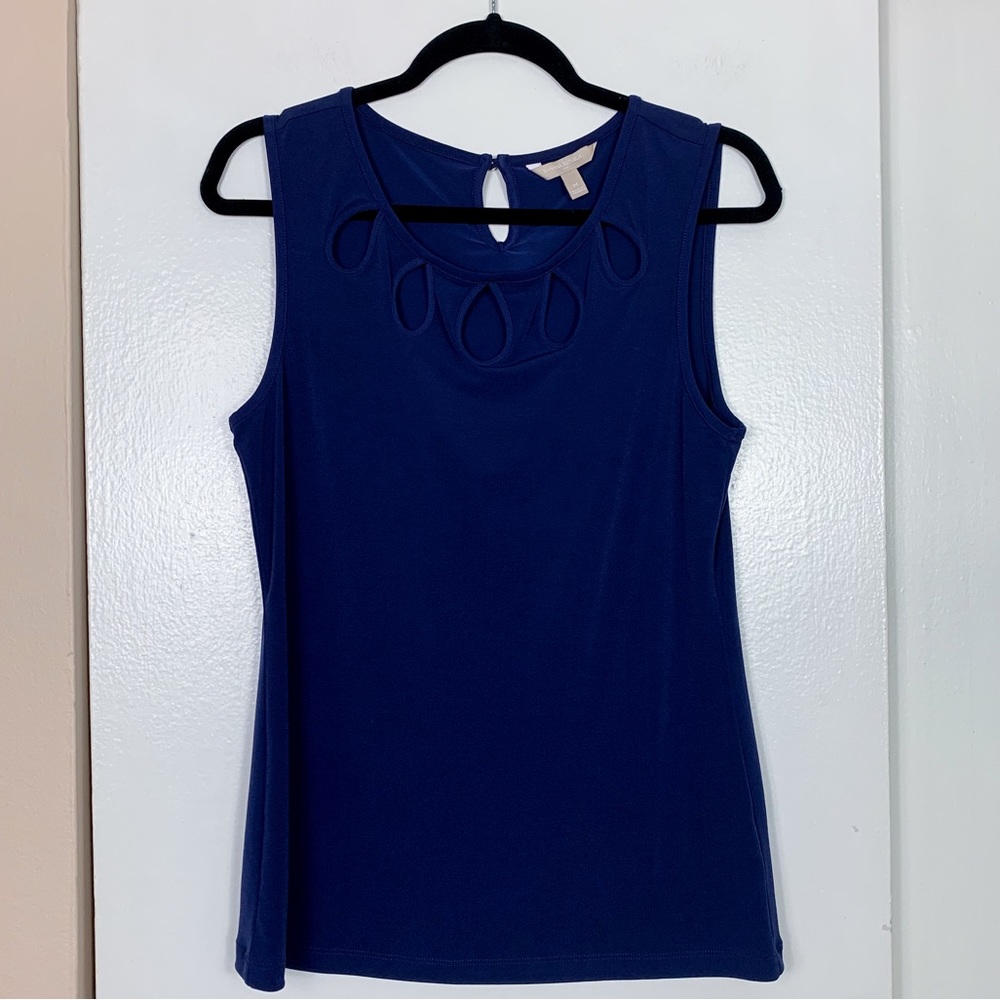 Banana Republic Sleeveless Navy Keyhole Blouse
